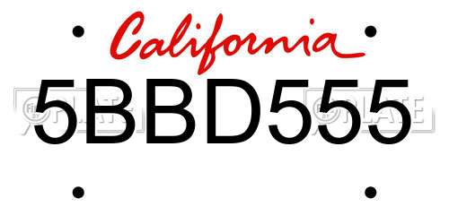 5BBD555 California License Plate