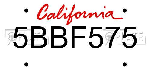 5BBF575 California License Plate