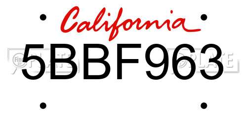 5BBF963 California License Plate