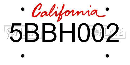 5BBH002 California License Plate