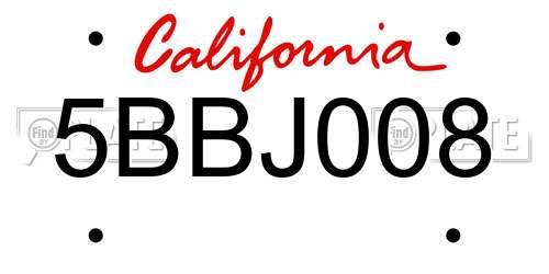 5BBJ008 California License Plate