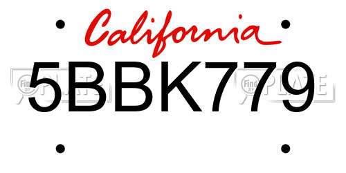 5BBK779 California License Plate