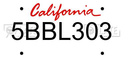 5BBL303 California License Plate