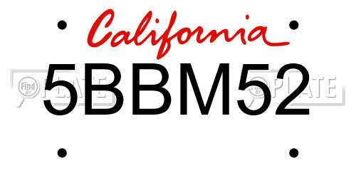 5BBM52 California License Plate