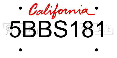 5BBS181 California License Plate