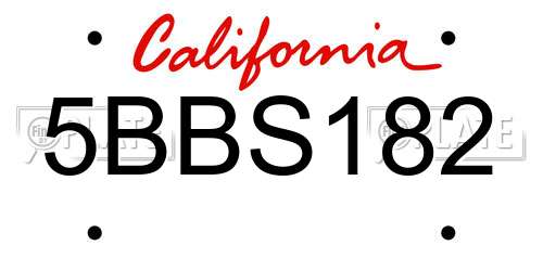 5BBS182 California License Plate