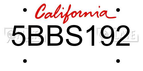 5BBS192 California License Plate