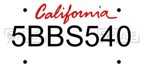 5BBS540 California License Plate
