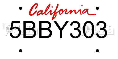 5BBY303 California License Plate