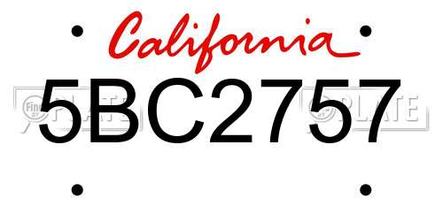 5BC2757 California License Plate