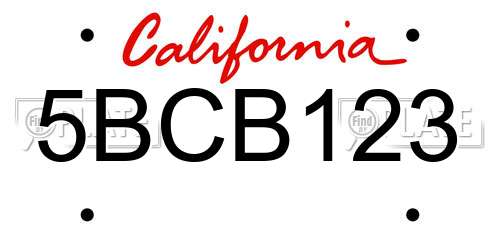 5BCB123 California License Plate