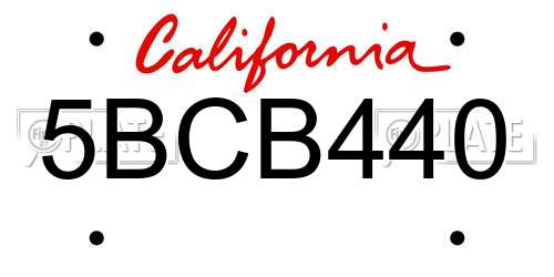 5BCB440 California License Plate