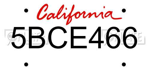 5BCE466 California License Plate