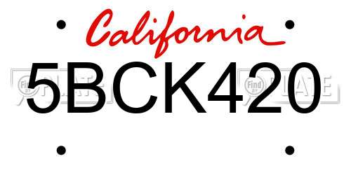 5BCK420 California License Plate