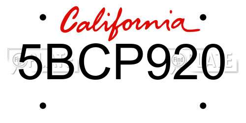 5BCP920 California License Plate