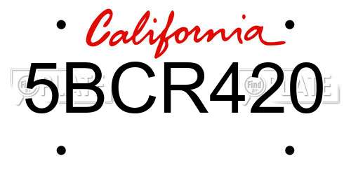 5BCR420 California License Plate
