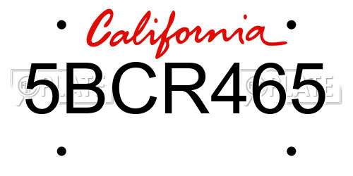 5BCR465 California License Plate