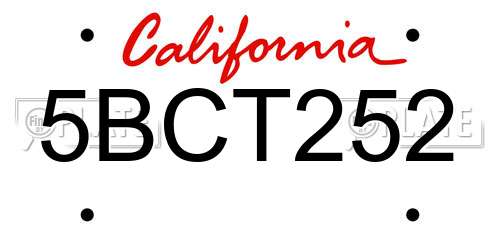 5BCT252 California License Plate