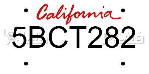 5BCT282 California License Plate