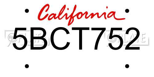5BCT752 California License Plate