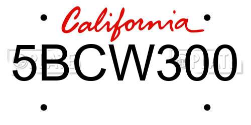 5BCW300 California License Plate