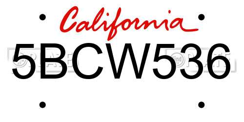 5BCW536 California License Plate