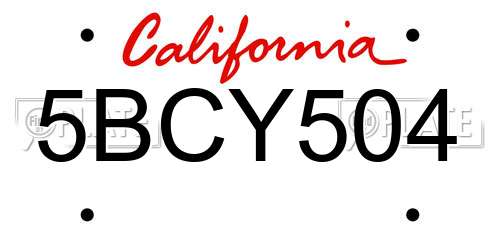 5BCY504 California License Plate