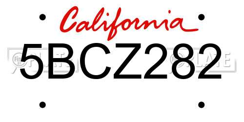 5BCZ282 California License Plate