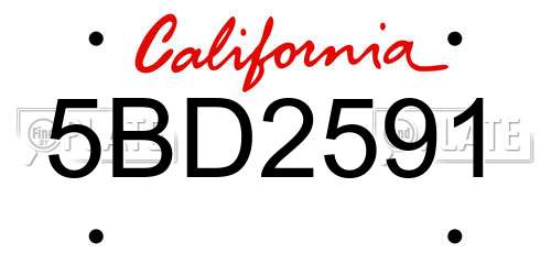 5BD2591 California License Plate