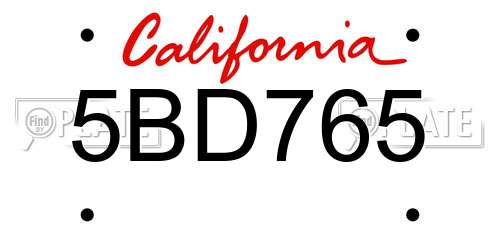 5BD765 California License Plate