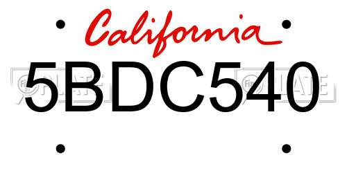 5BDC540 California License Plate