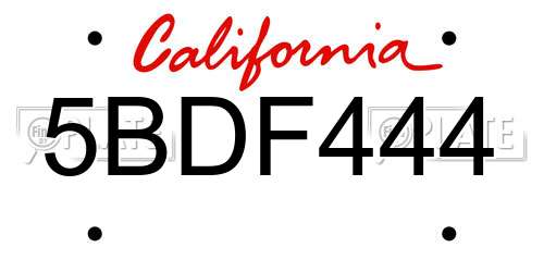 5BDF444 California License Plate