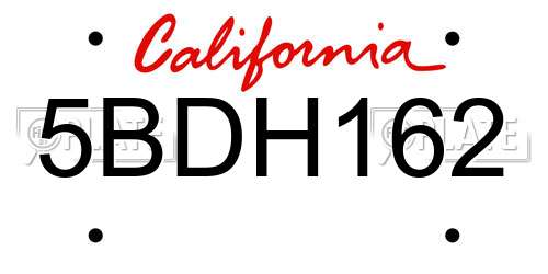 5BDH162 California License Plate