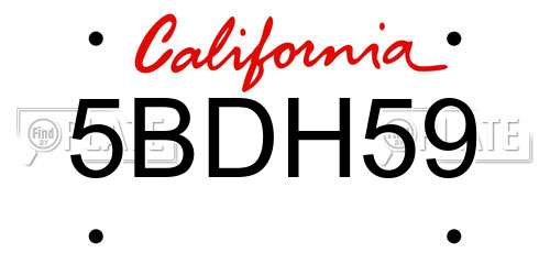 5BDH59 California License Plate