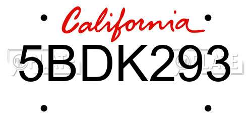 5BDK293 California License Plate