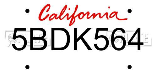 5BDK564 California License Plate
