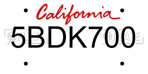5BDK700 California License Plate