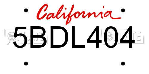 5BDL404 California License Plate