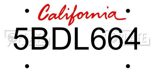 5BDL664 California License Plate