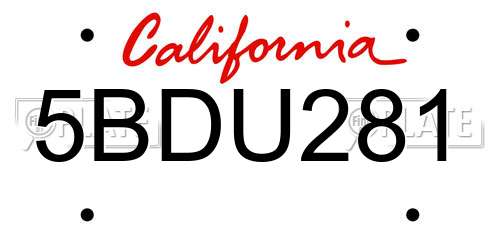5BDU281 California License Plate