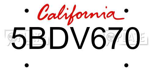 5BDV670 California License Plate