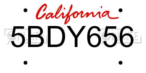 5BDY656 California License Plate