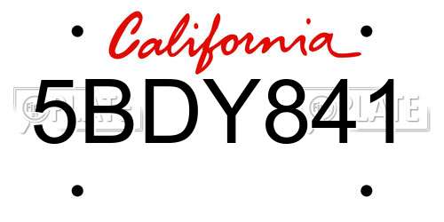5BDY841 California License Plate