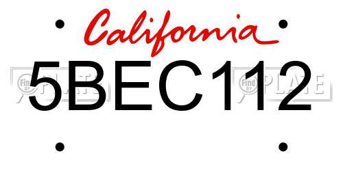 5BEC112 California License Plate