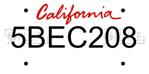 5BEC208 California License Plate