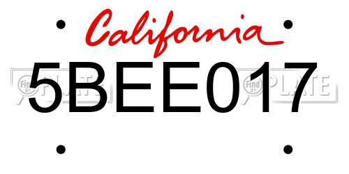5BEE017 California License Plate
