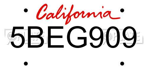 5BEG909 California License Plate