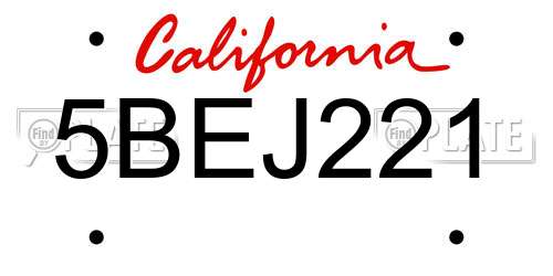 5BEJ221 California License Plate