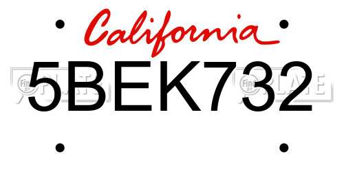 5BEK732 California License Plate