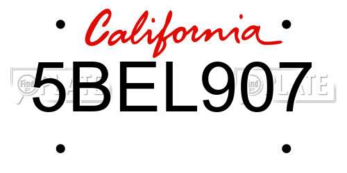 5BEL907 California License Plate